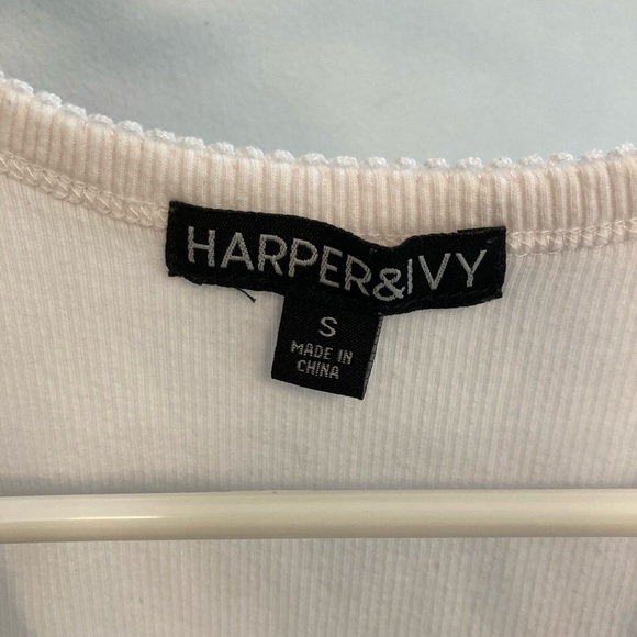 Harper and Ivy Embroidered Cherry White ribbed Stretch Tank Top sz small - Picture 3 of 5